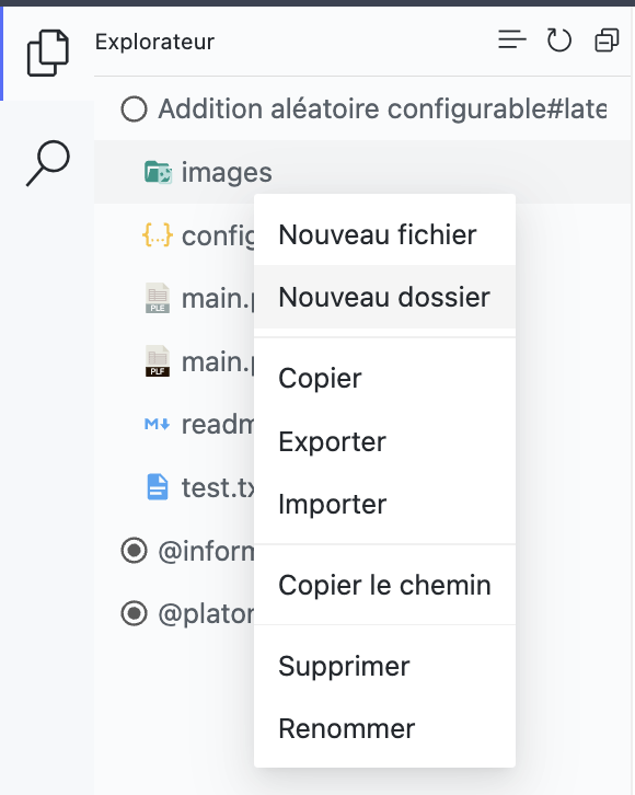 Explorateur de fichiers de l'IDE