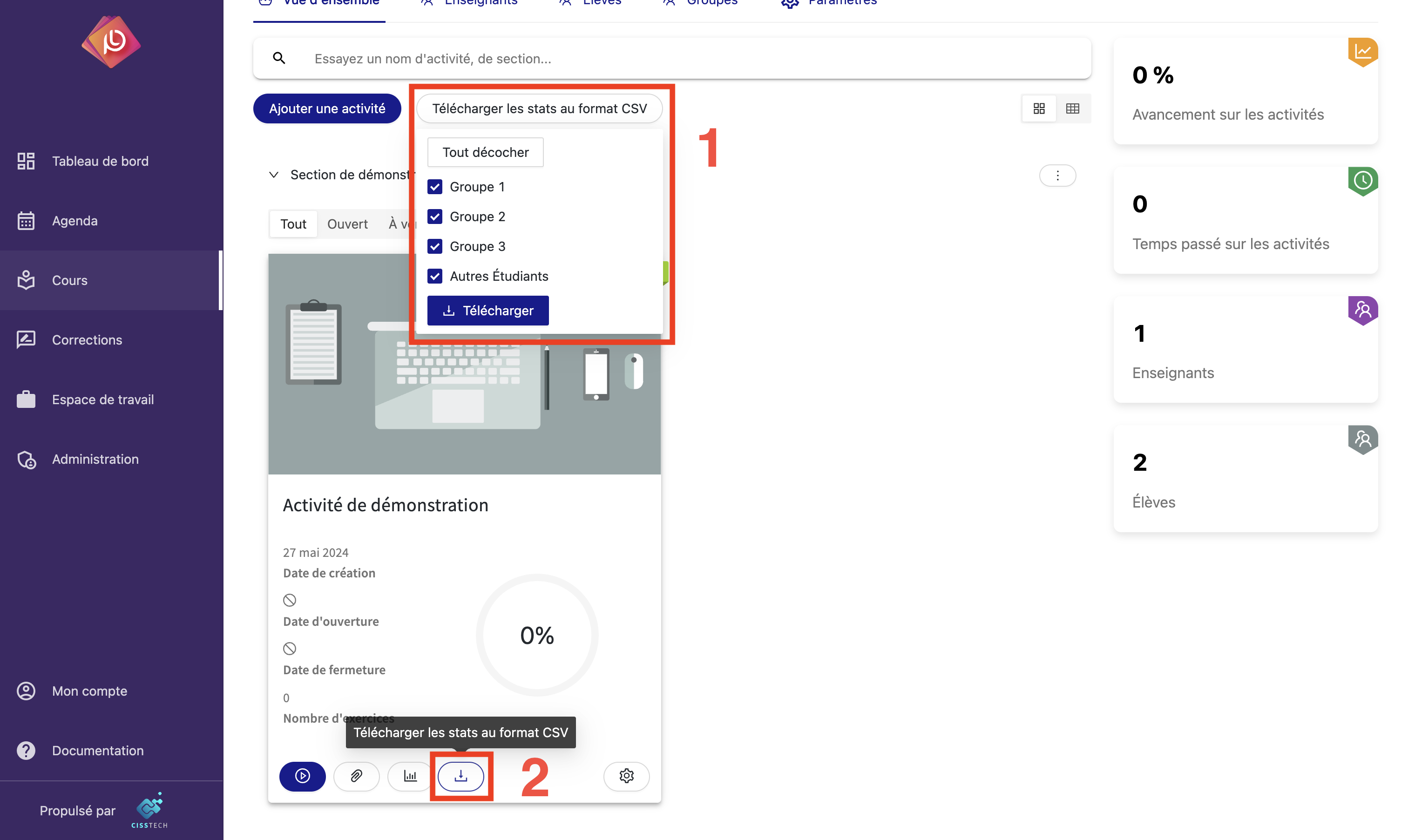 Téléchargement des notes